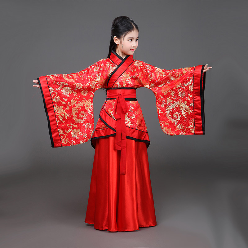 儿童古装汉服正规曲裙女孩古筝汉唐舞蹈演出服儿童演出服