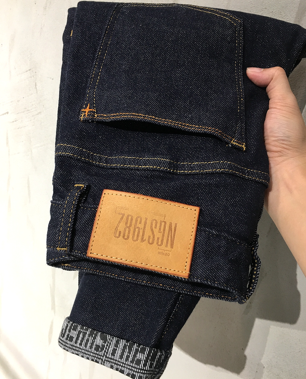 复古原色牛仔裤男 脚口印花 韩版潮流修身小脚裤纯色百搭潮牌长裤