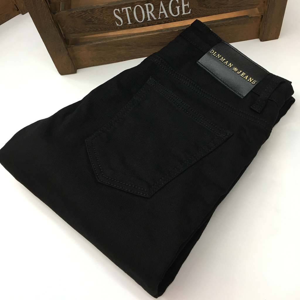 秋冬黑色牛仔裤男厚款中腰小直筒修身长裤简约百搭动力牛男装裤子