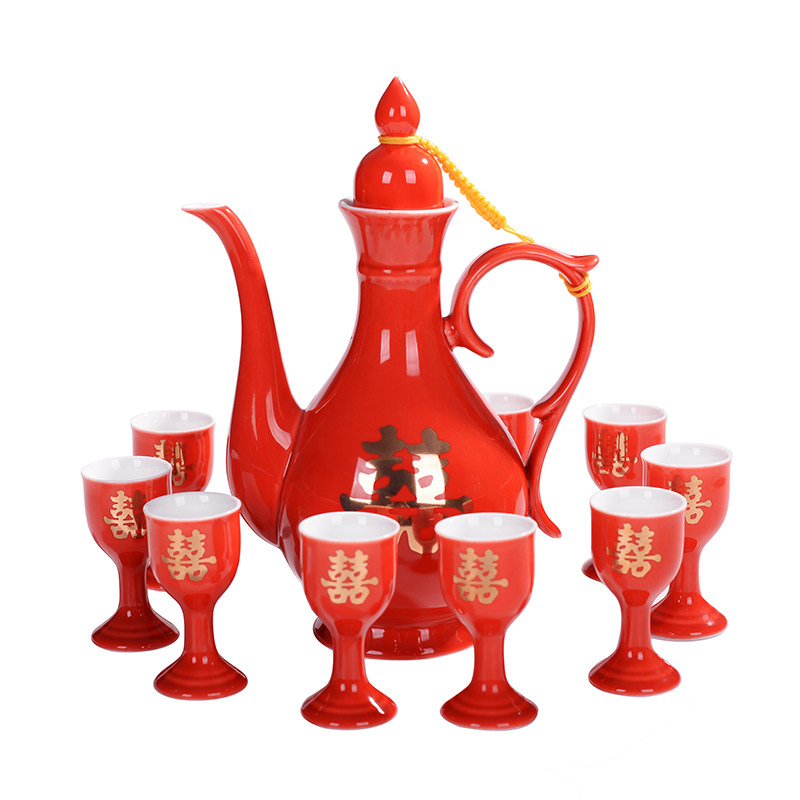 酒具红色敬酒酒杯中式陶瓷结婚套装古风酒壶异形