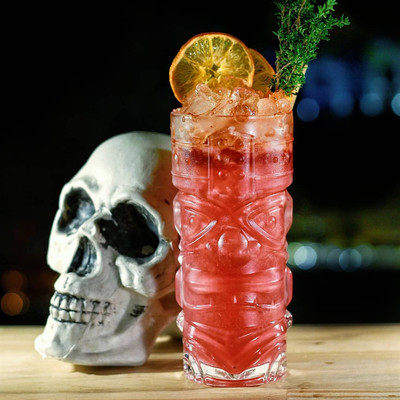 tiki鸡尾酒酒杯玻璃鸡尾鬼脸提基玻璃杯人脸僵尸鸡尾酒杯