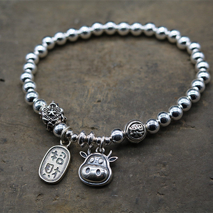 萌牛驾到s925纯银本命年生肖牛年手链手工银手串手链