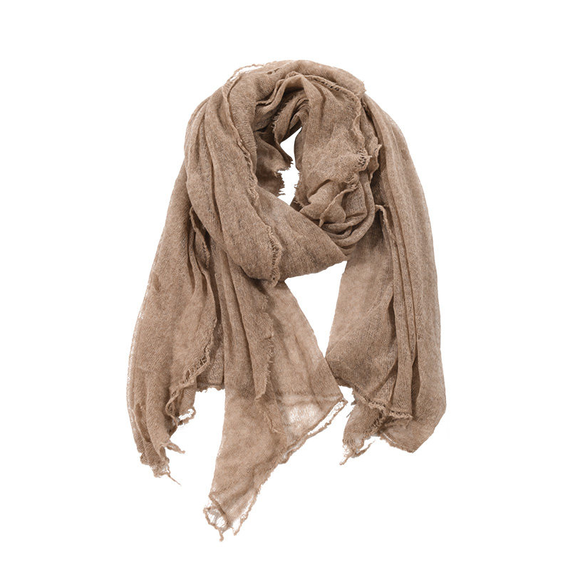 秋冬加长破洞做旧针织复古紫绒本色无染染色围巾