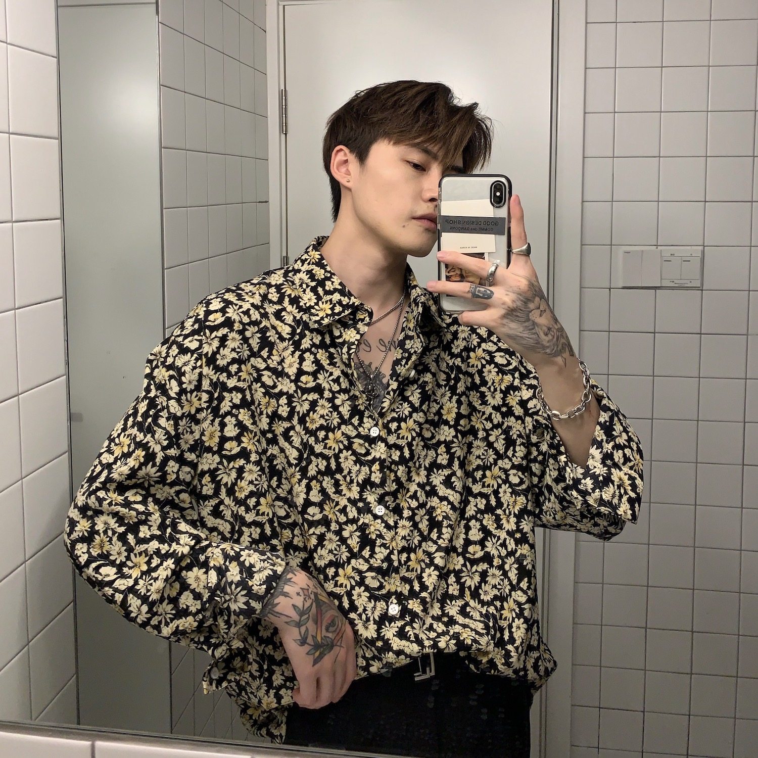 休闲衬衫碎花长袖港风痞帅ins潮流崔布局宽松衬衫