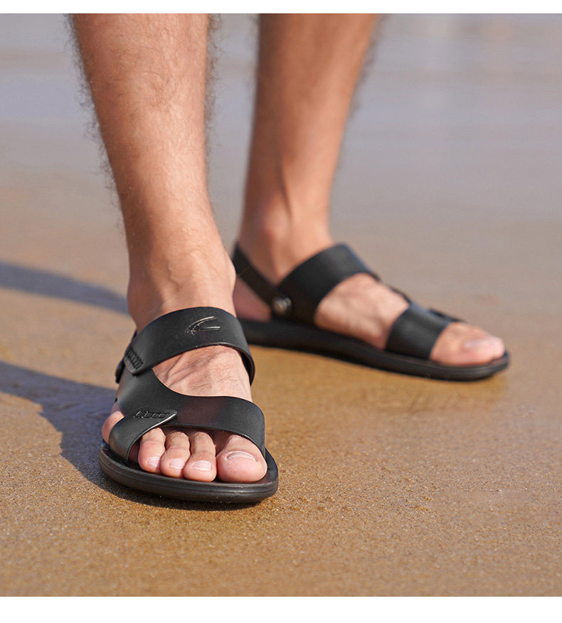 凉鞋德国骆驼动感男士夏季真皮露趾防滑中年人爸爸沙滩鞋