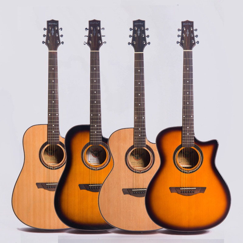 鹰牌hawks民谣原声木吉吉他缺角初学入门云杉吉他-民谣吉他