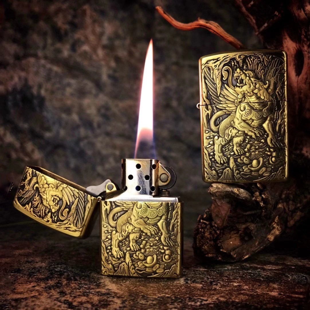 zippo打火机原装正版纯铜盔甲浮雕鬼王辟邪貔貅zippo