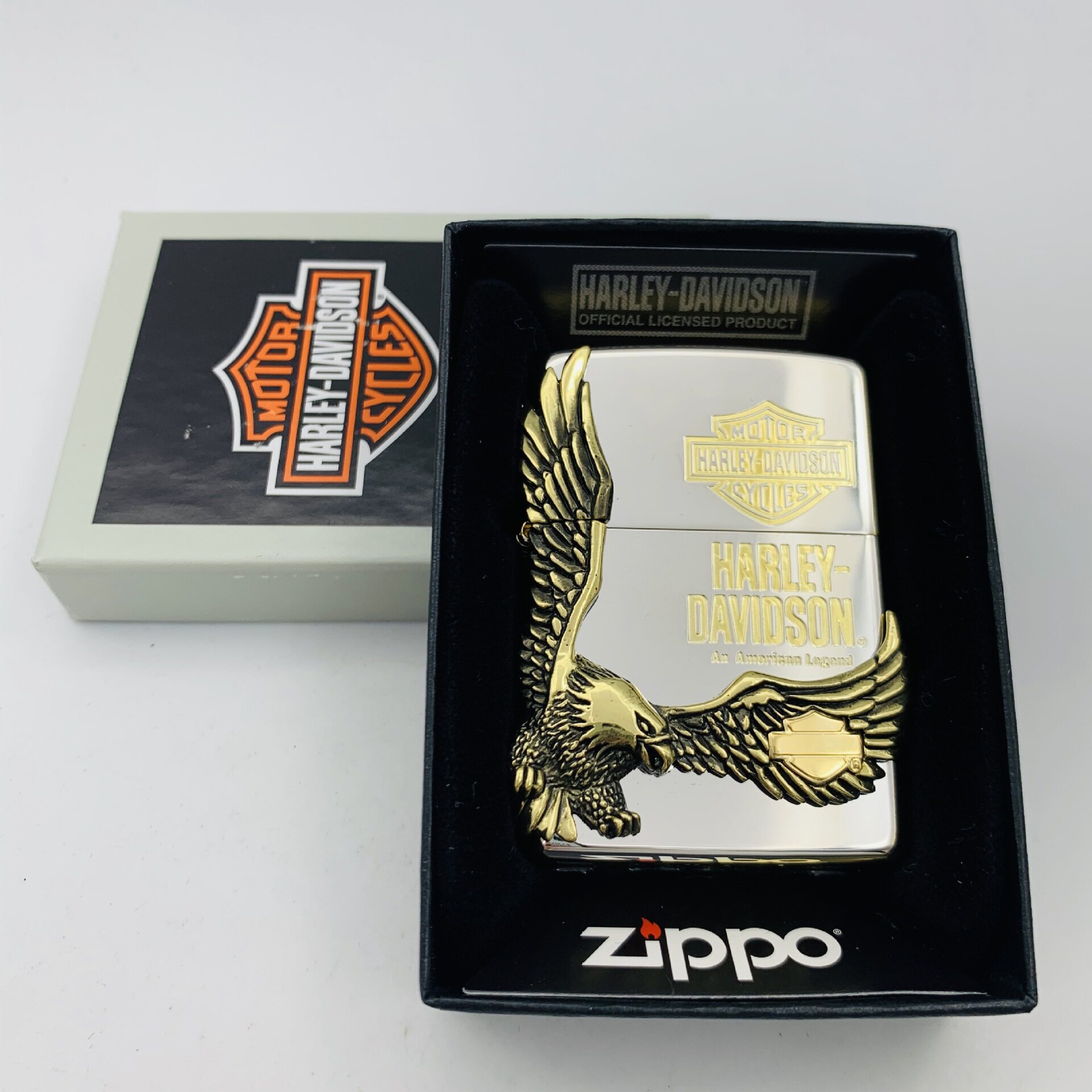 zippo芝宝打火机正品日版哈雷侧鹰镀银黑冰王者归来zippo