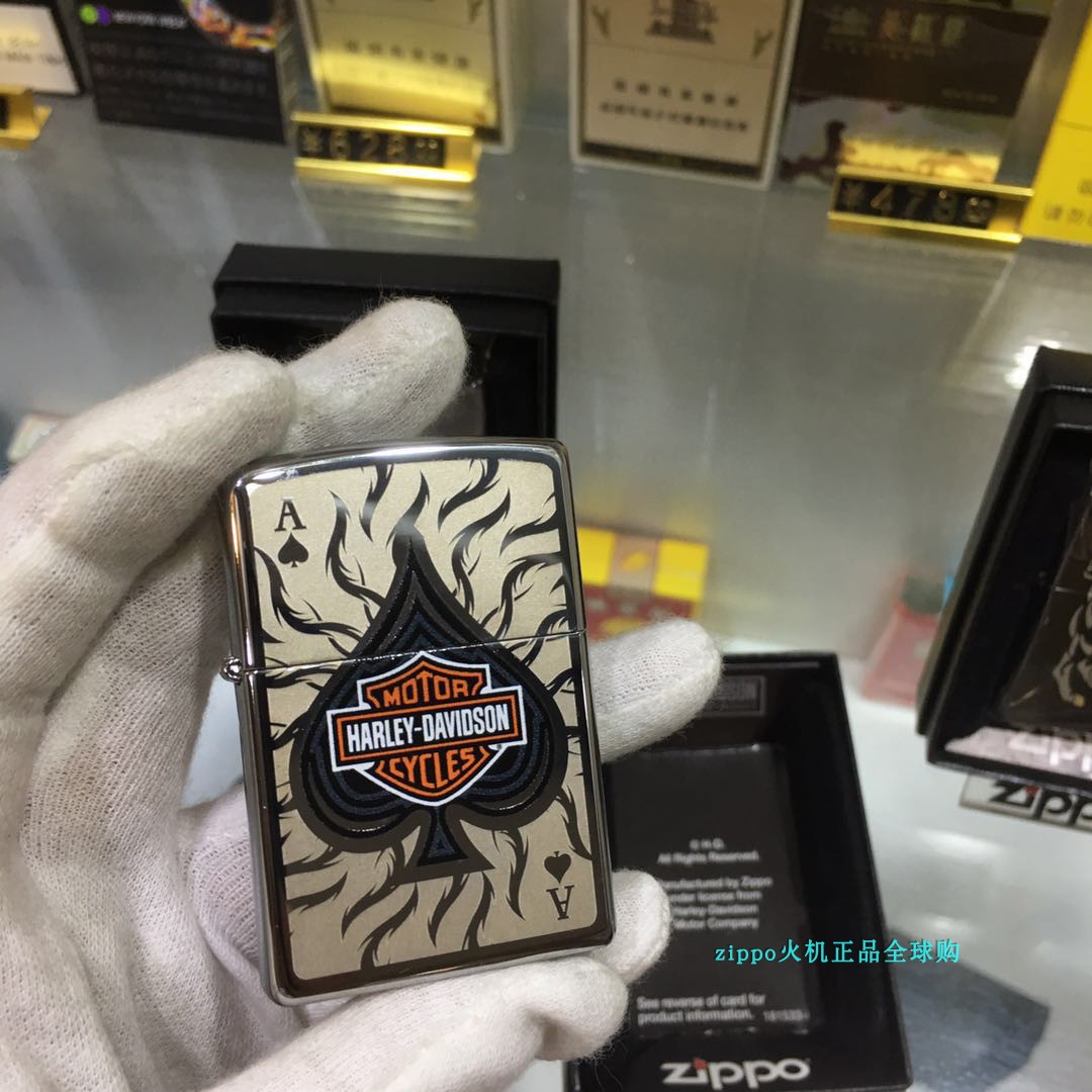 zippo芝宝打火机美国正品哈雷彩印幸运黑桃火焰zippo