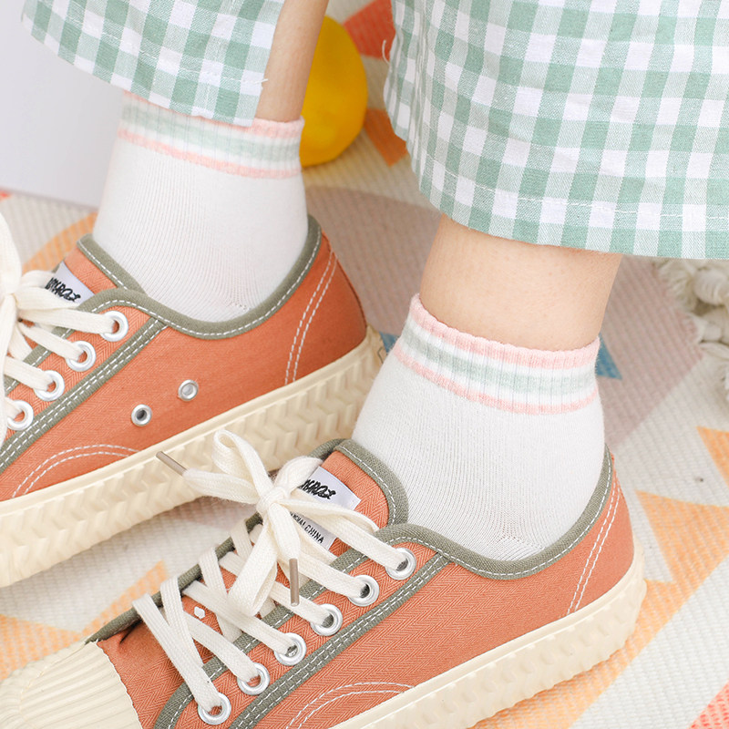 喵兔韩国春夏透气正品全棉女袜运动小白鞋短袜收口运动船袜板鞋袜