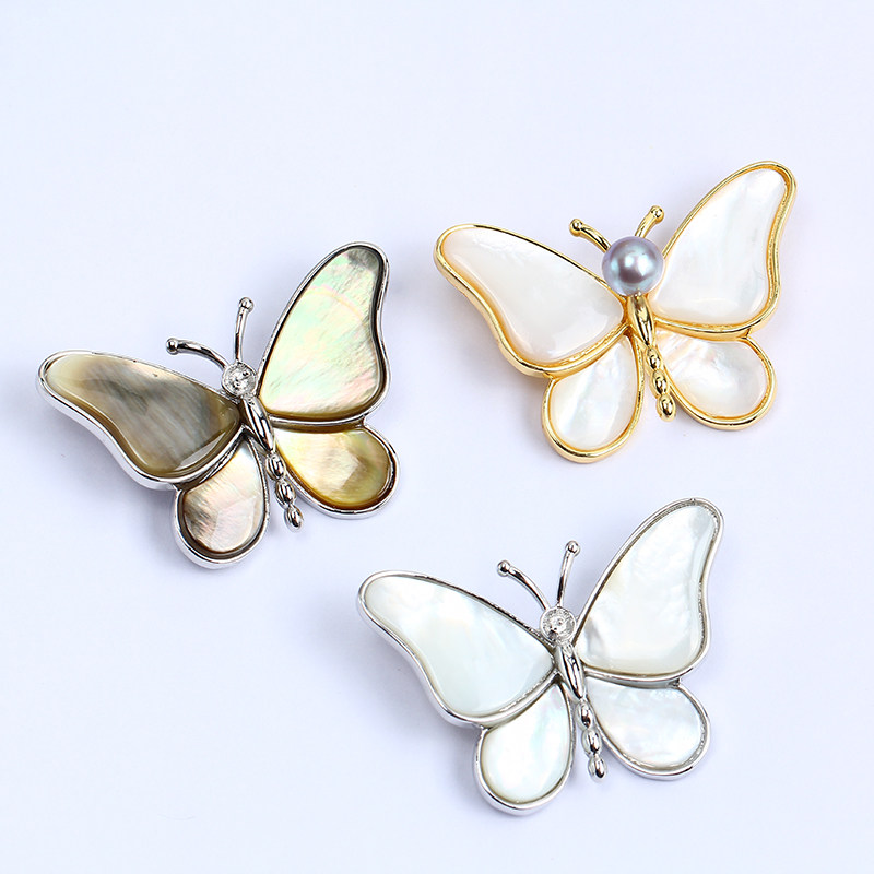 配件diy镀金镶嵌贝壳蝴蝶珍珠胸针配饰饰品其他diy饰品配件
