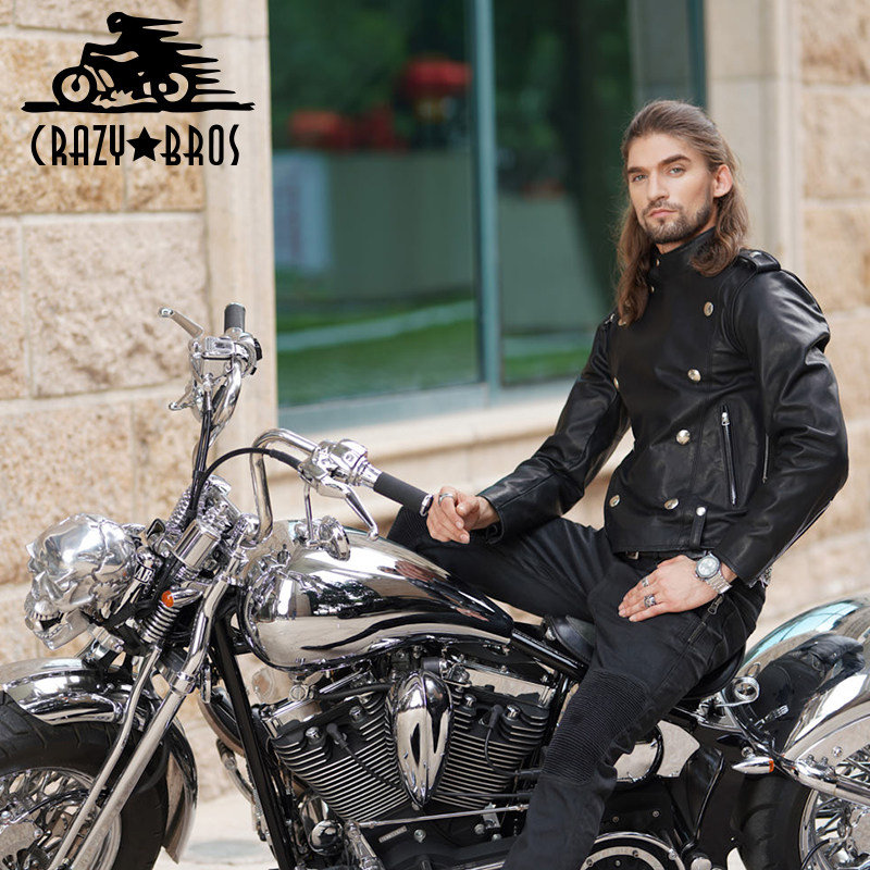 机车crazybros骑行服男摩托车皮衣秋冬四季防摔男真皮赛车服