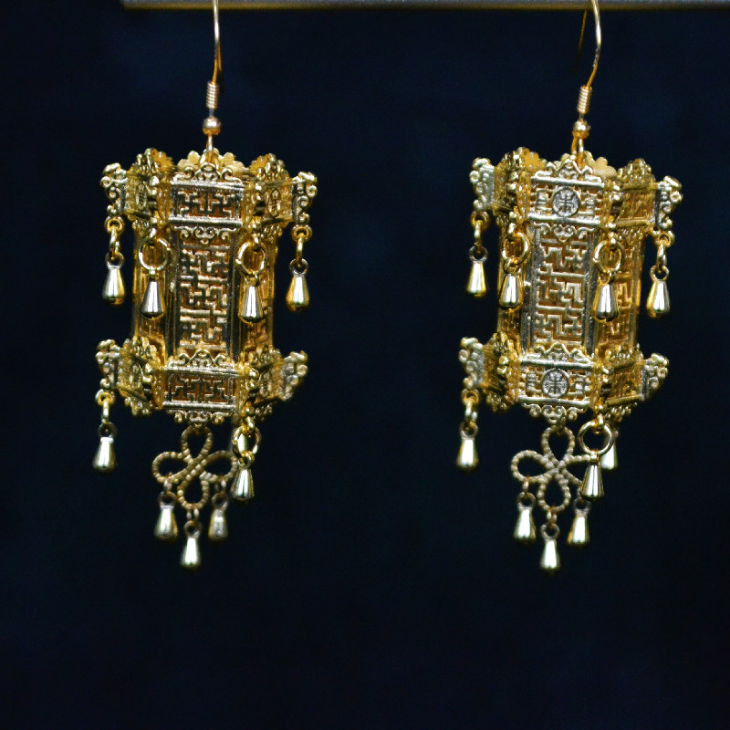 故宫清代文物花丝宫灯耳环亭台楼阁古风亭子耳坠耳环