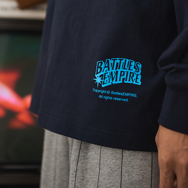 Battles美式嘻哈街头国潮纯棉长袖T恤男女宽松休闲圆领打底衫上衣