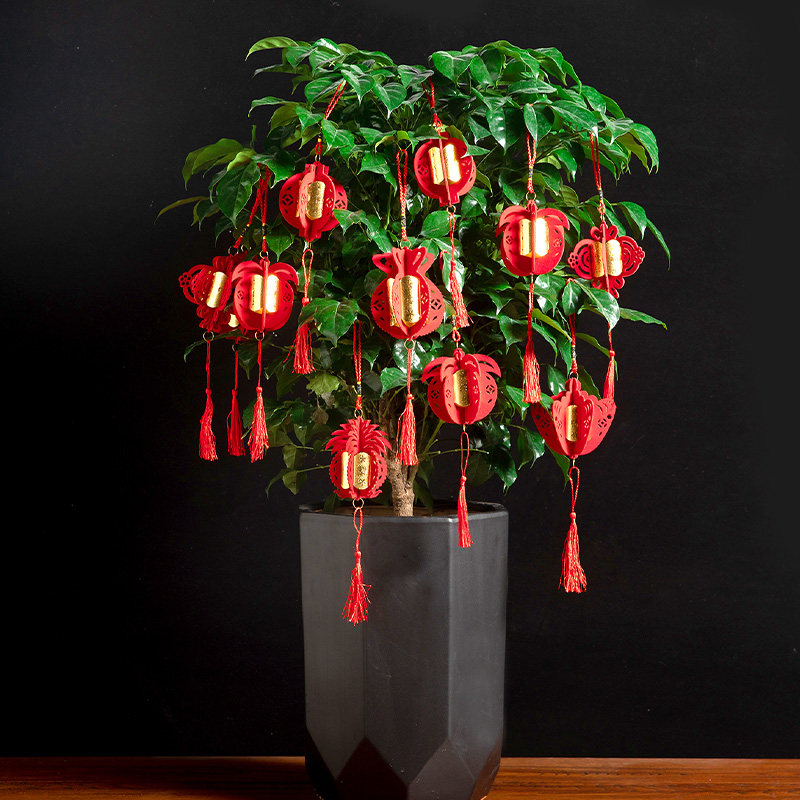新年盆景装饰春节室内植物挂饰绿植挂件过年挂饰