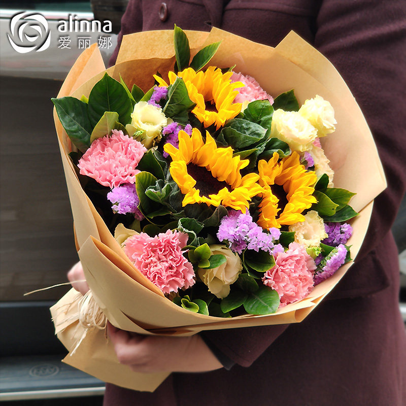 教师节向日葵花束鲜花真花新鲜桔梗花手捧老师生日鲜花速递同城