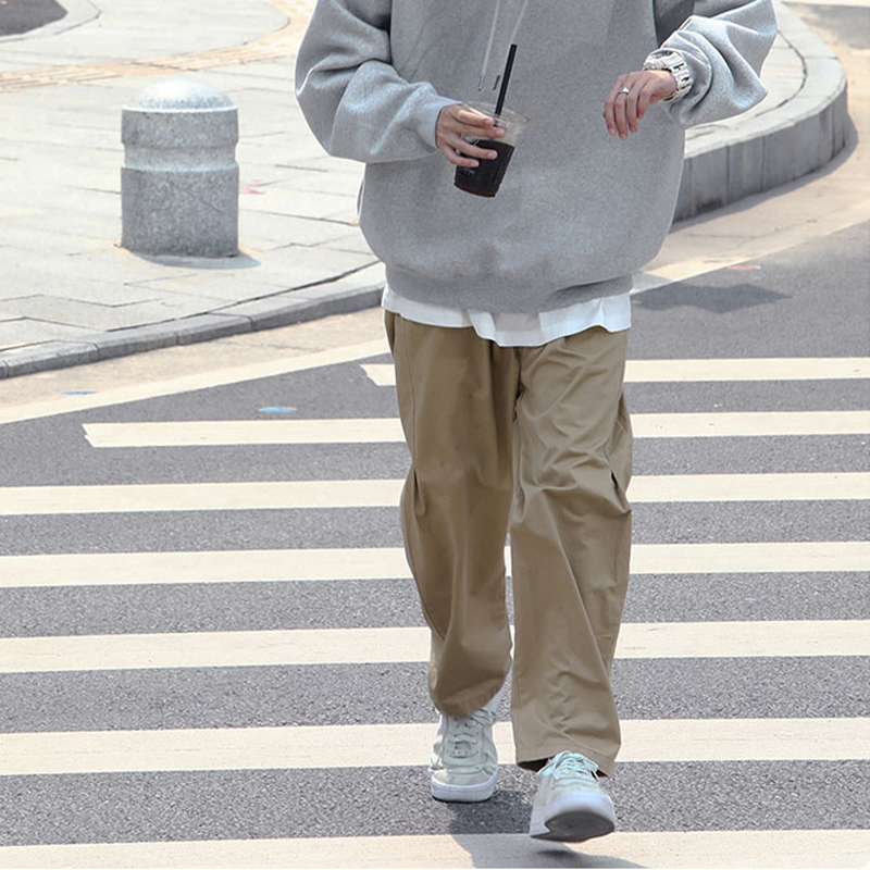 美式纯色卡其色休闲工装裤男宽松阔腿百搭日系垂坠感直筒潮流长裤