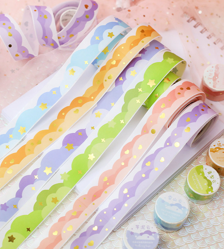 云朵计划烫金异形胶带手帐贴纸波浪造景素材和纸胶带