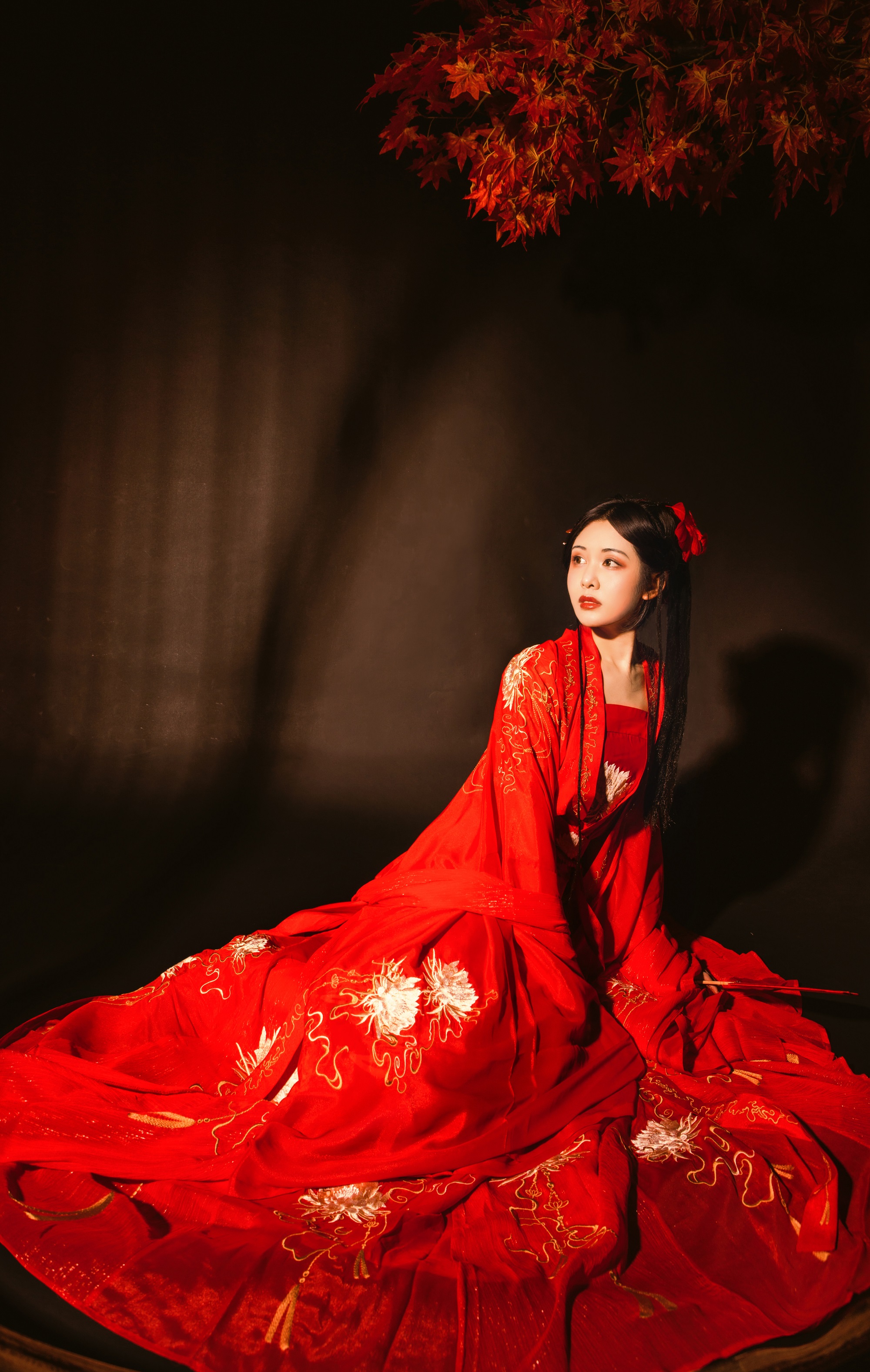 山有扶苏 月下美人 传统汉服女红色大袖衫重工刺绣昙花破裙拆卖