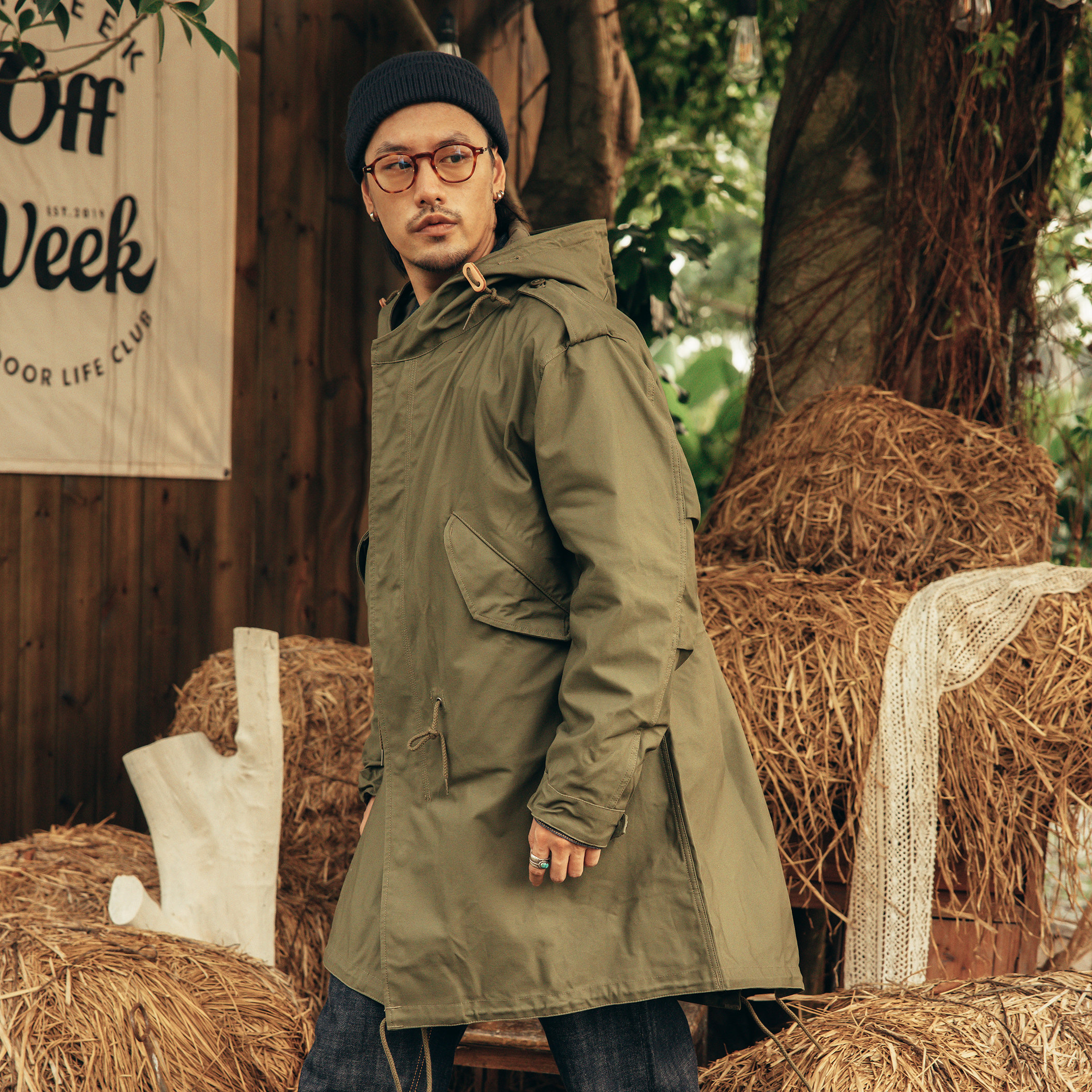 红风美式m51鱼尾风衣军事外套宽松工装中长夹克