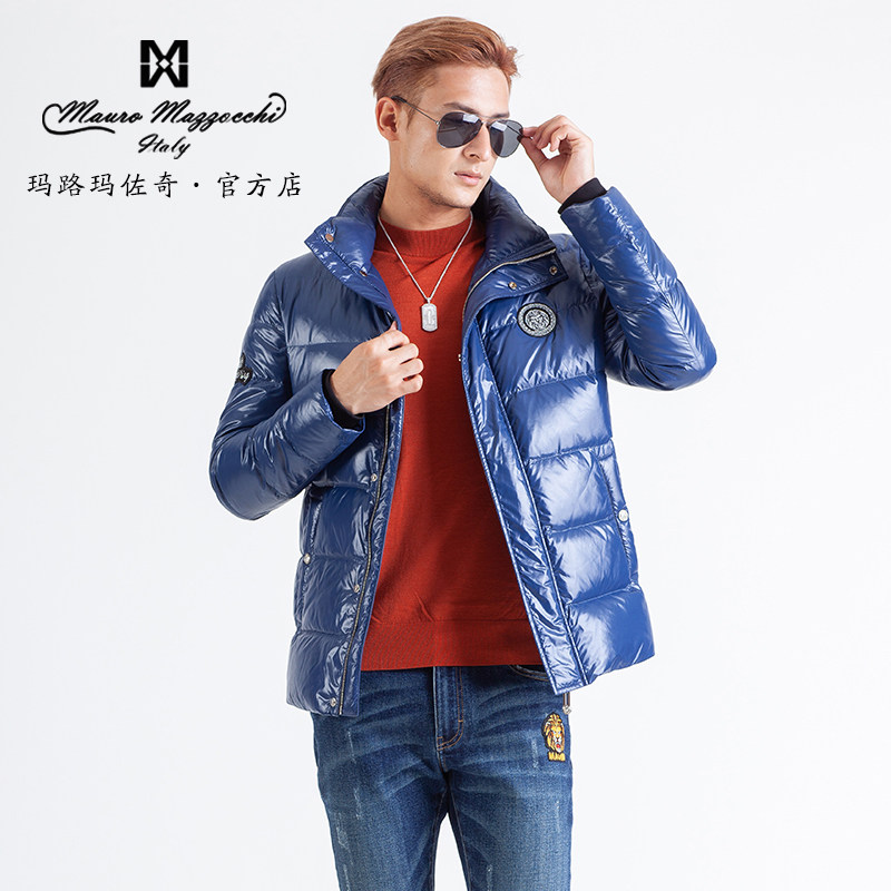 玛路男装mauro秋冬丝纺面料绣花烫钻时尚羽绒服羽绒服