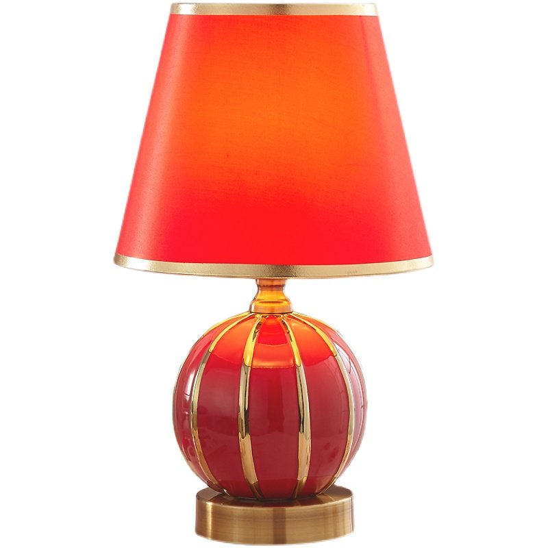 台灯婚房红色陶瓷创意简约温馨卧室床头头灯装饰台灯