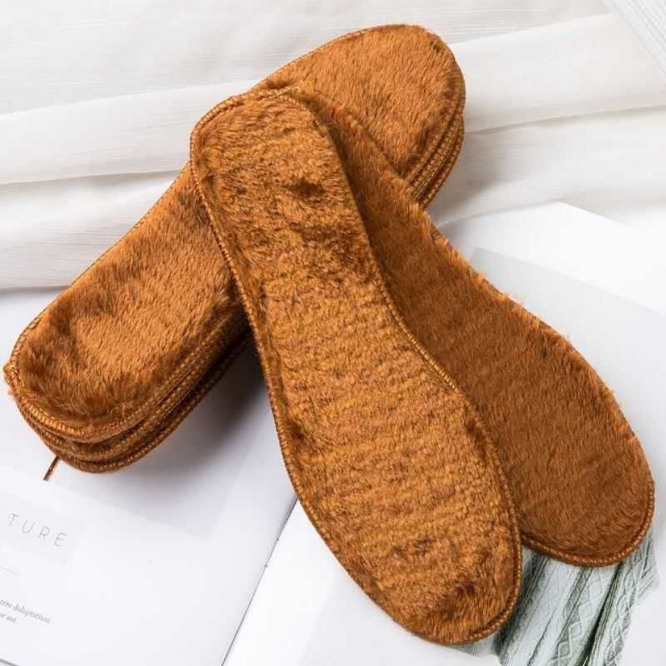 鞋垫冬季皮毛一体保暖加厚中长长毛咖啡色男女鞋垫