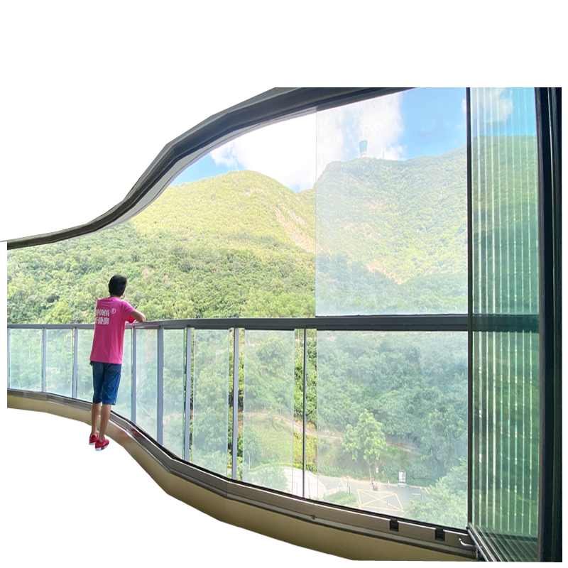 弧形阳台封窗全景转角无框隐形折叠落地玻璃铝合金窗