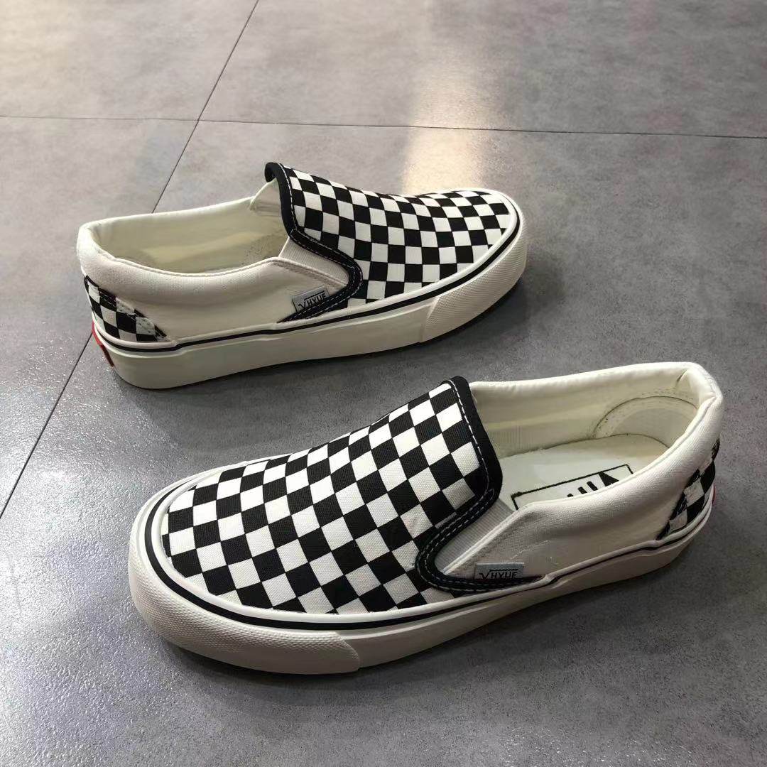 韩国东大门帆布布鞋春款休闲百搭复古经典棋盘格帆布鞋