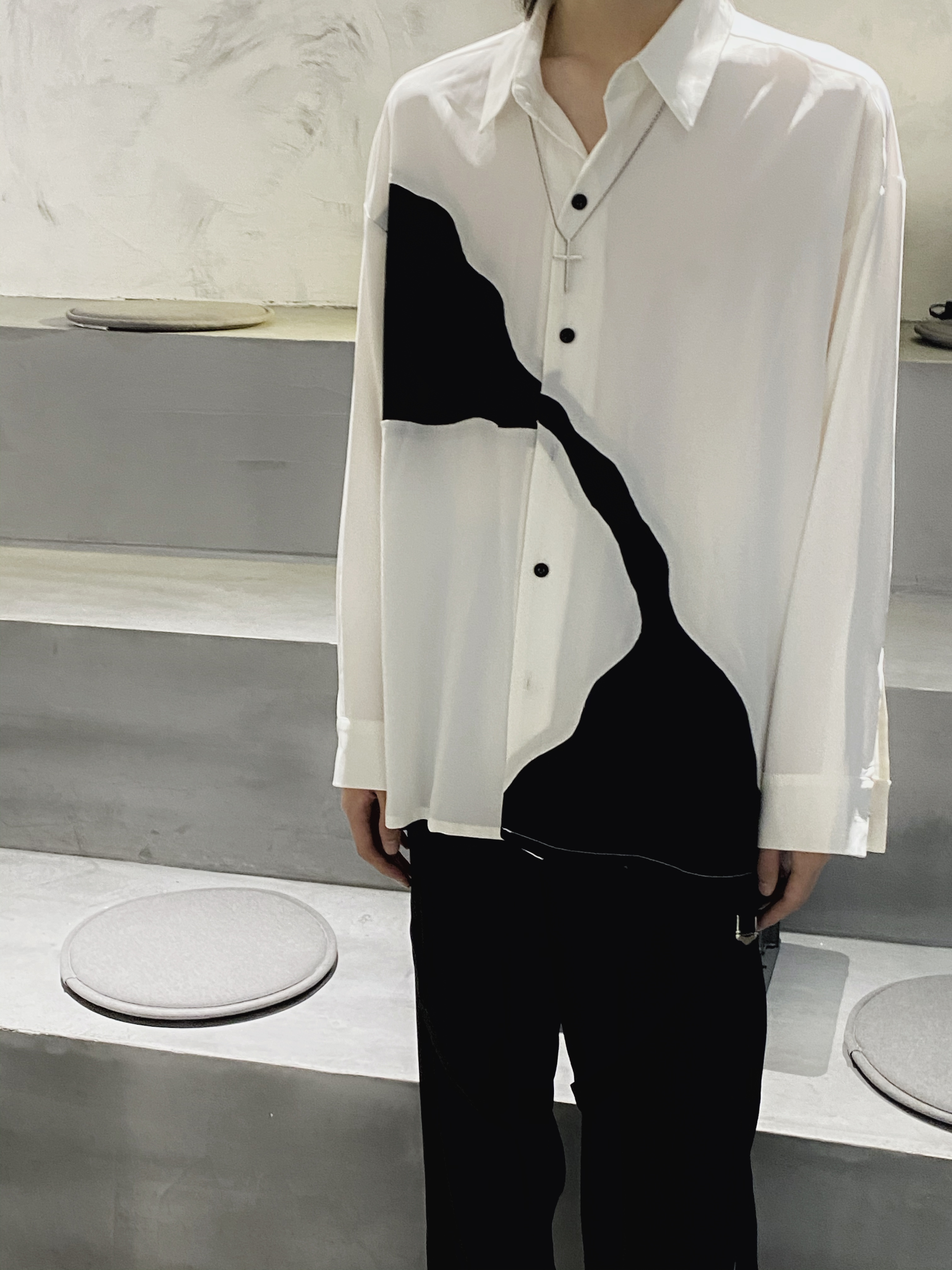 notugly20fw黑白拼接百搭简约垂感衬衫衬衫