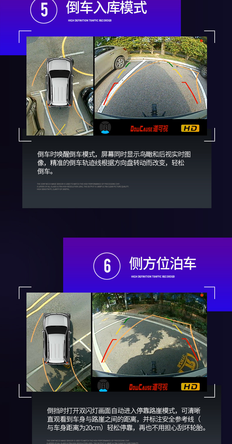 道可视全景倒车影像摄像头行车记录仪停车监控高清360全景