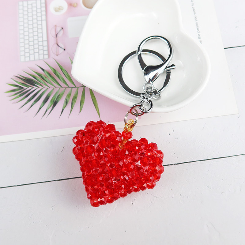 成品串珠彩色爱心挂件6mm水晶手工编织小礼钥匙扣