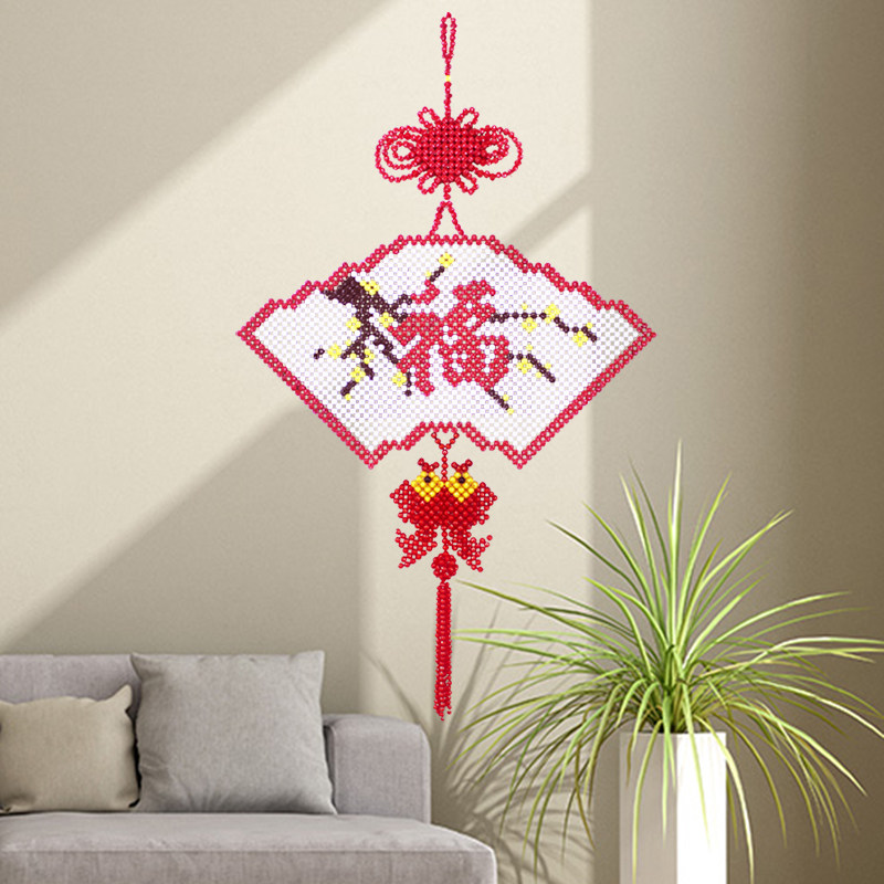 手工串珠成品中国结福字挂件扇形梅花壁挂扇福中国结