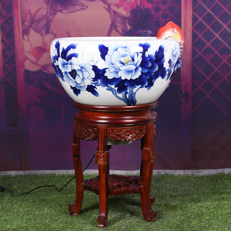 鱼缸高脚景德镇陶瓷立柱柱式底座流水喷泉金鱼缸睡莲鱼缸