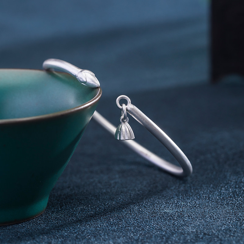 民族风镯子足银荷花莲蓬银饰汉服一世古风手镯手镯