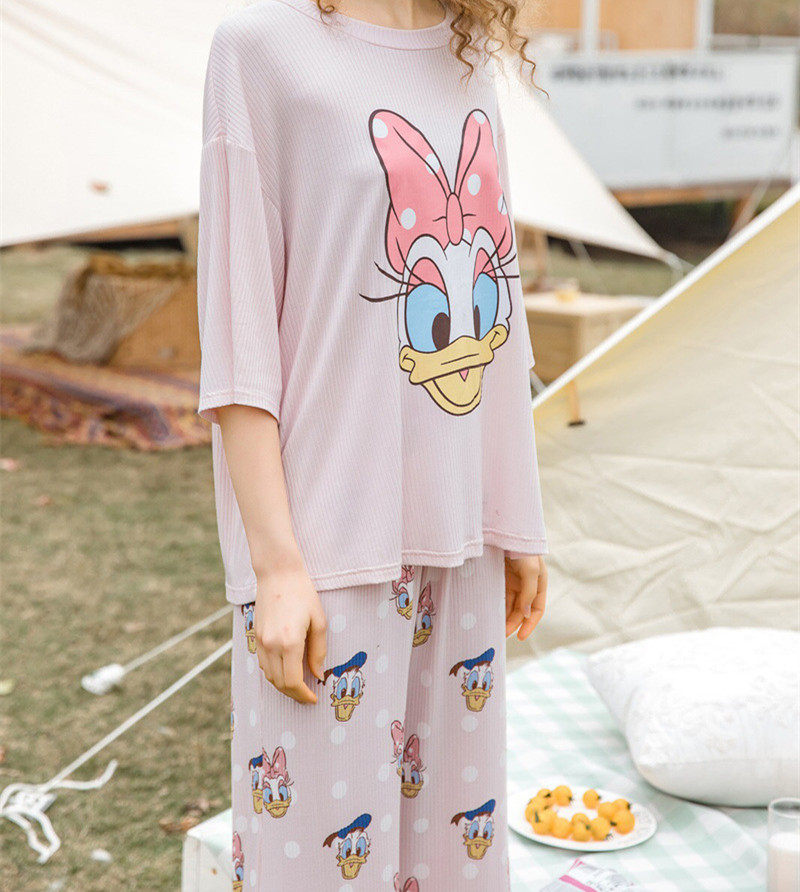 春夏可爱卡通唐老鸭黛西纯棉莫代尔圆领宽松家居服睡衣