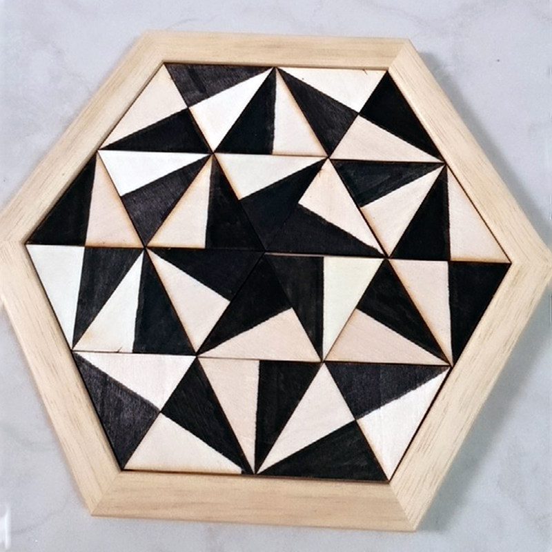六边形拼图玩具创意三角马赛克木片托盘实木六角相框