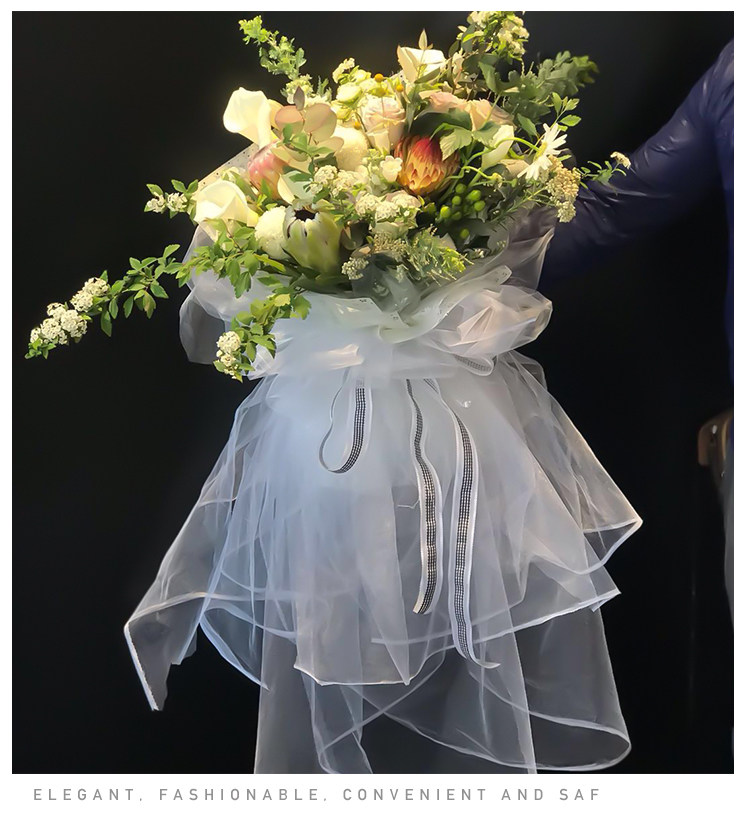 18米白纱花纸包花纸鲜花黑白仙女包装材料花艺水晶花艺纱网