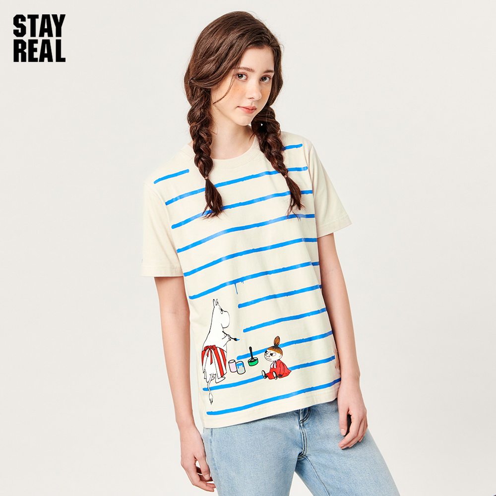 预售stayreal姆明moomin联名涂鸦条纹t恤潮牌男女情侣潮流短袖