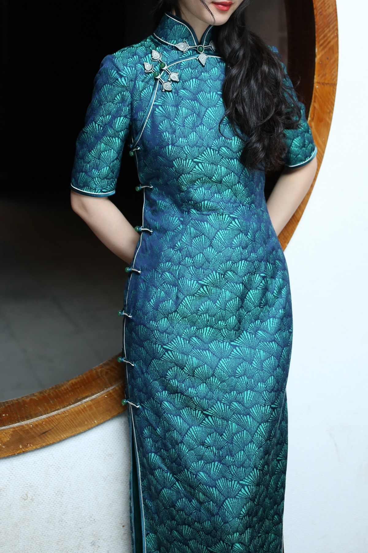 2022年手工定制中式真丝宋锦苏花扣双襟传统复古旗袍