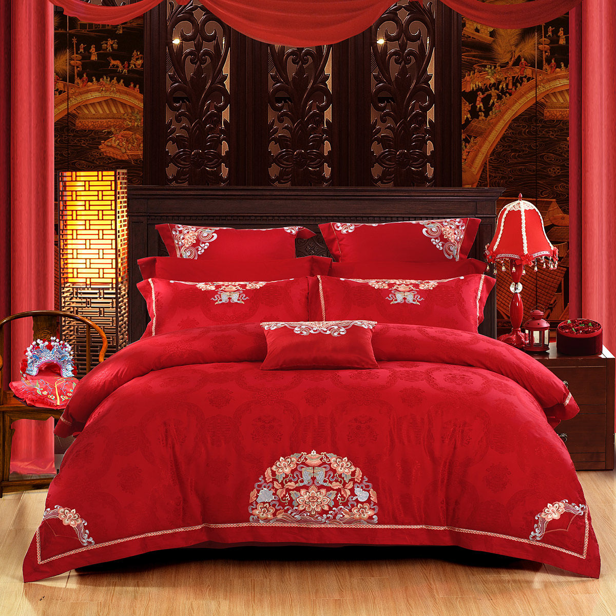 水星家纺婚庆四件套结婚大红色被套新婚床单婚床喜被床品专柜正品