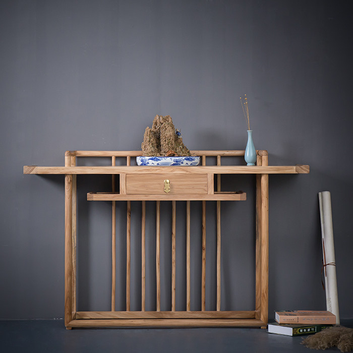 条案木条免漆条禅意现代简约玄关老榆供桌实木条案