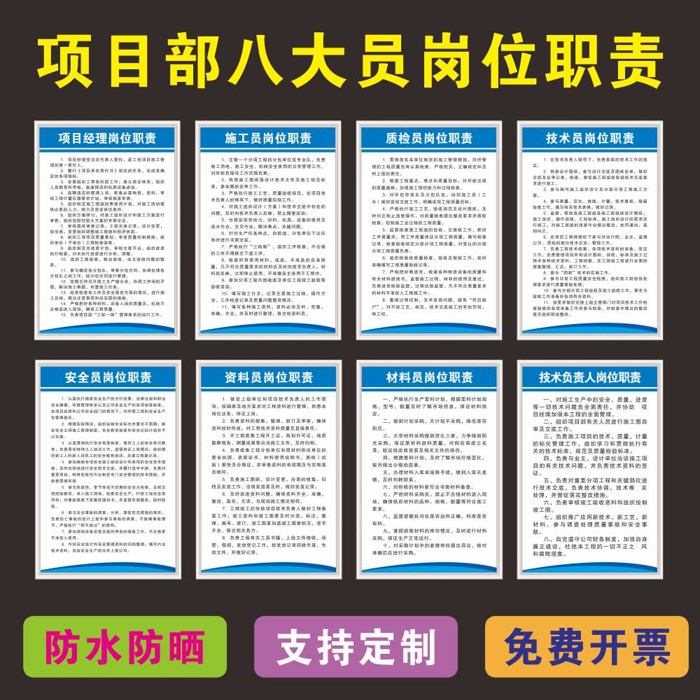 工地施工现场项目部安全规章管理制度牌八大大员标志牌