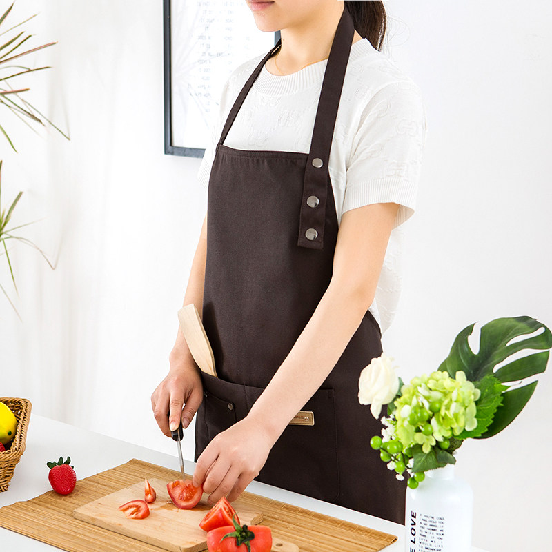棉布围裙定制logo印字厨房围腰男背带奶茶茶店围裙
