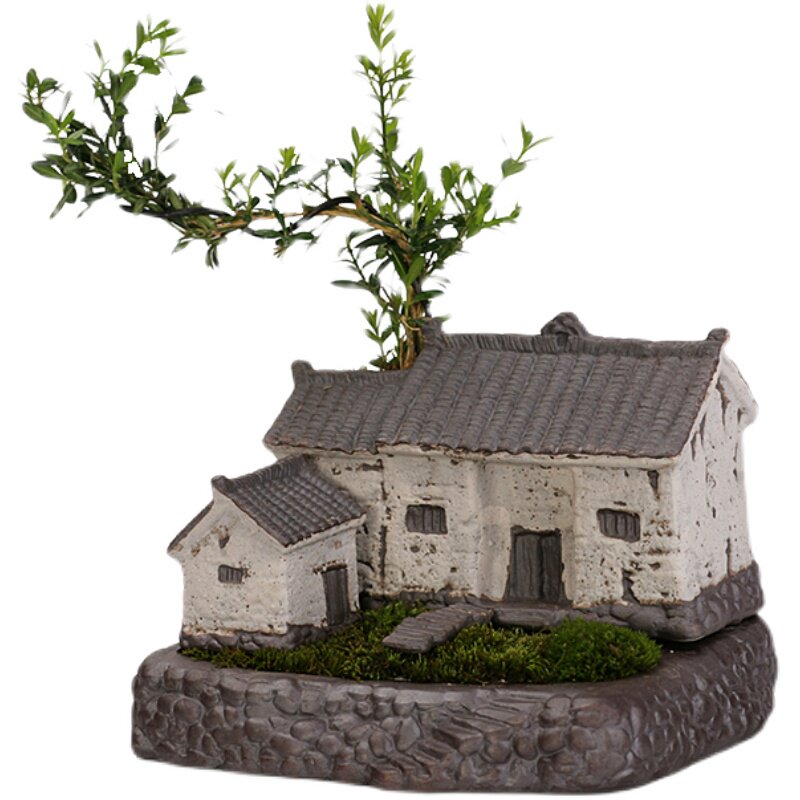 创意陶瓷江南小房子建筑艺术花盆景观造景田园绿植花盆