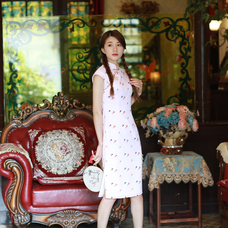 华胥国定制 孤鹤鸣竹节真丝18秋新品绣花日常真开襟中长版旗袍
