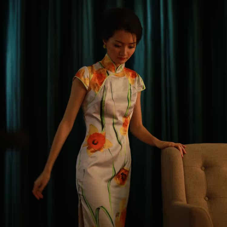 水木年华 华胥国高级定制花样年华电影张曼yu真丝短袖长版旗袍