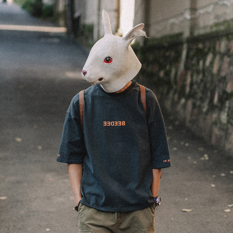 兔先森短袖T恤男夏季潮流休闲五分袖宽松潮牌百搭情侣纯棉上衣t恤