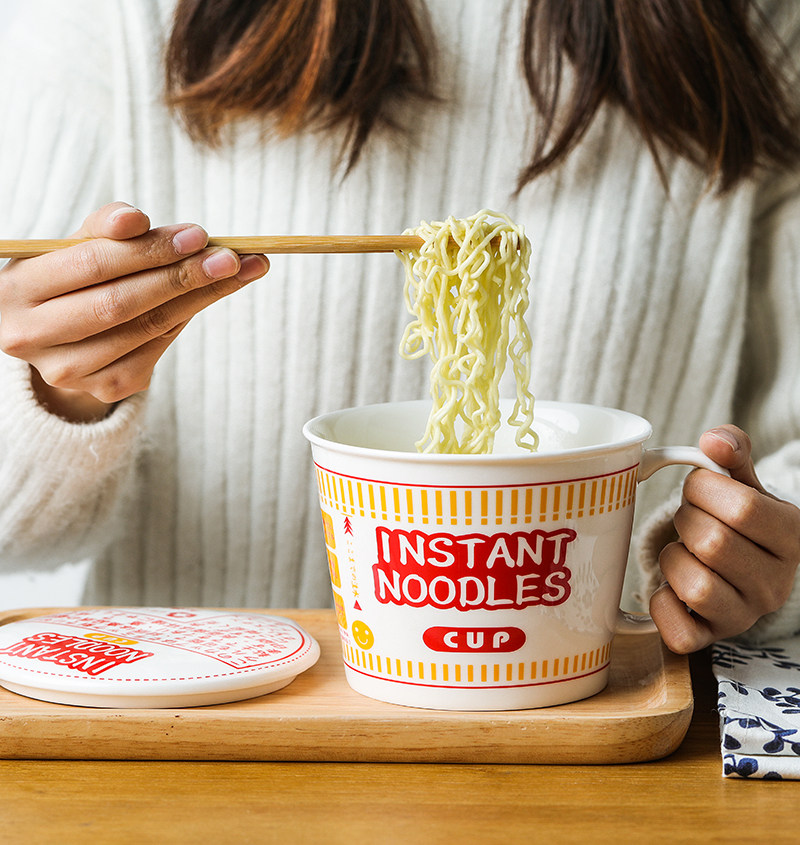 泡面日式陶瓷宿舍杯带大容量家用方便面饭碗早餐碗