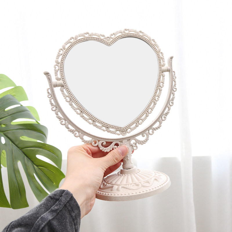 爱心公主镜子少女心书桌化妆镜台式台面镜梳妆镜桌面欧式复古